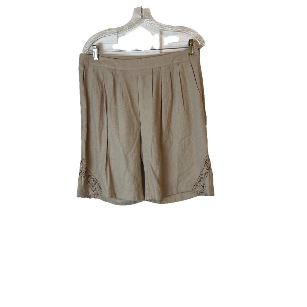 Valerie‎ Steven's Women's Shorts Sz 8 Linen Blend Taupe With Crochet Accents